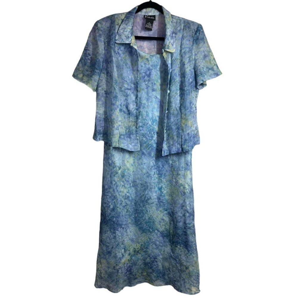 K Studio Vintage Y2K Dress with Jacket Light Flowey Crinkle Maxi Size 16 Blue